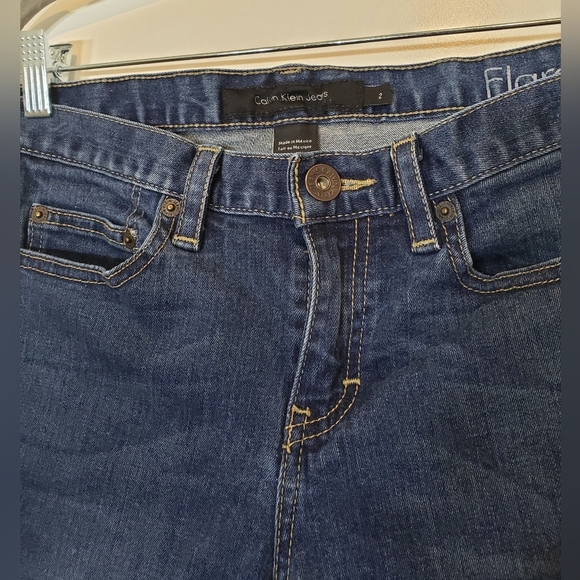Calvin Klein Flare Stretch Blue Denim Jeans Size 2 X 32 Whiskering Fading - Picture 5 of 14